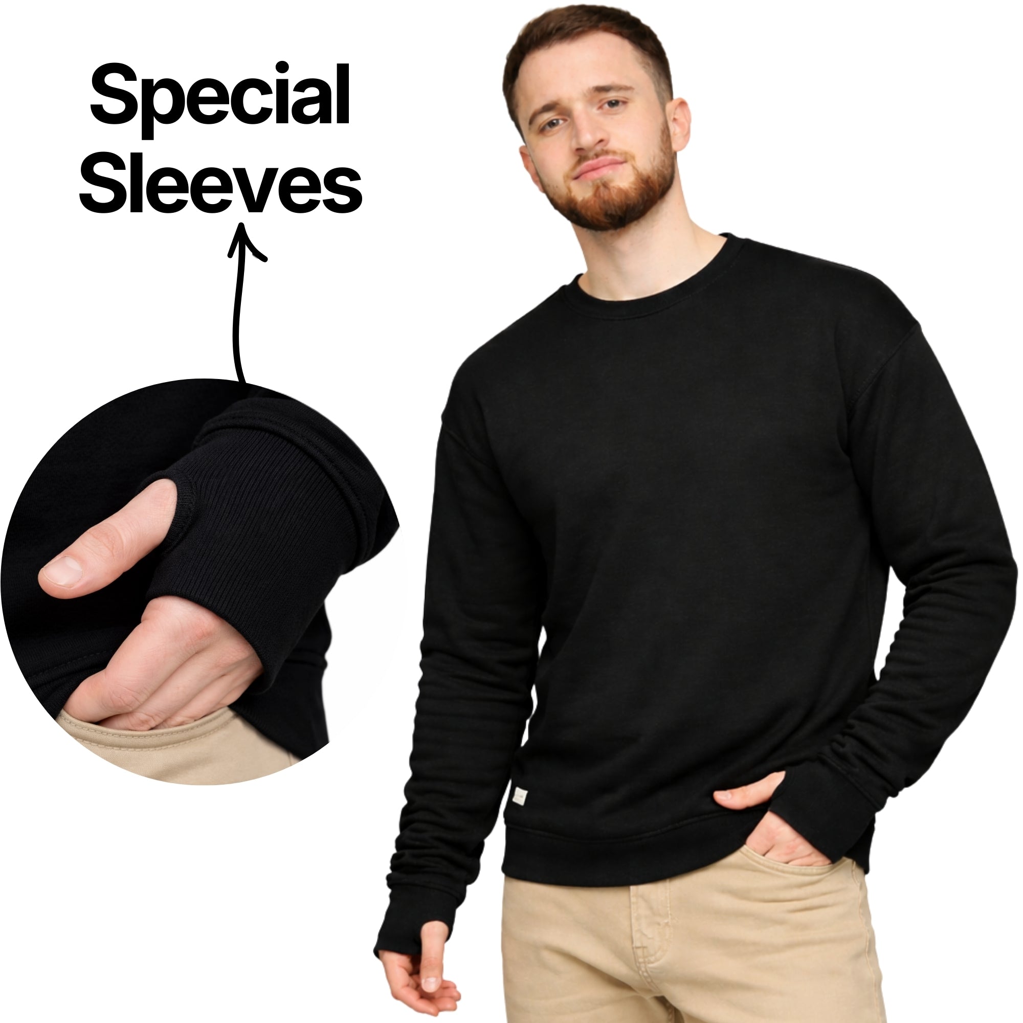Black Sweatshirt with Thumbhole Sleeves