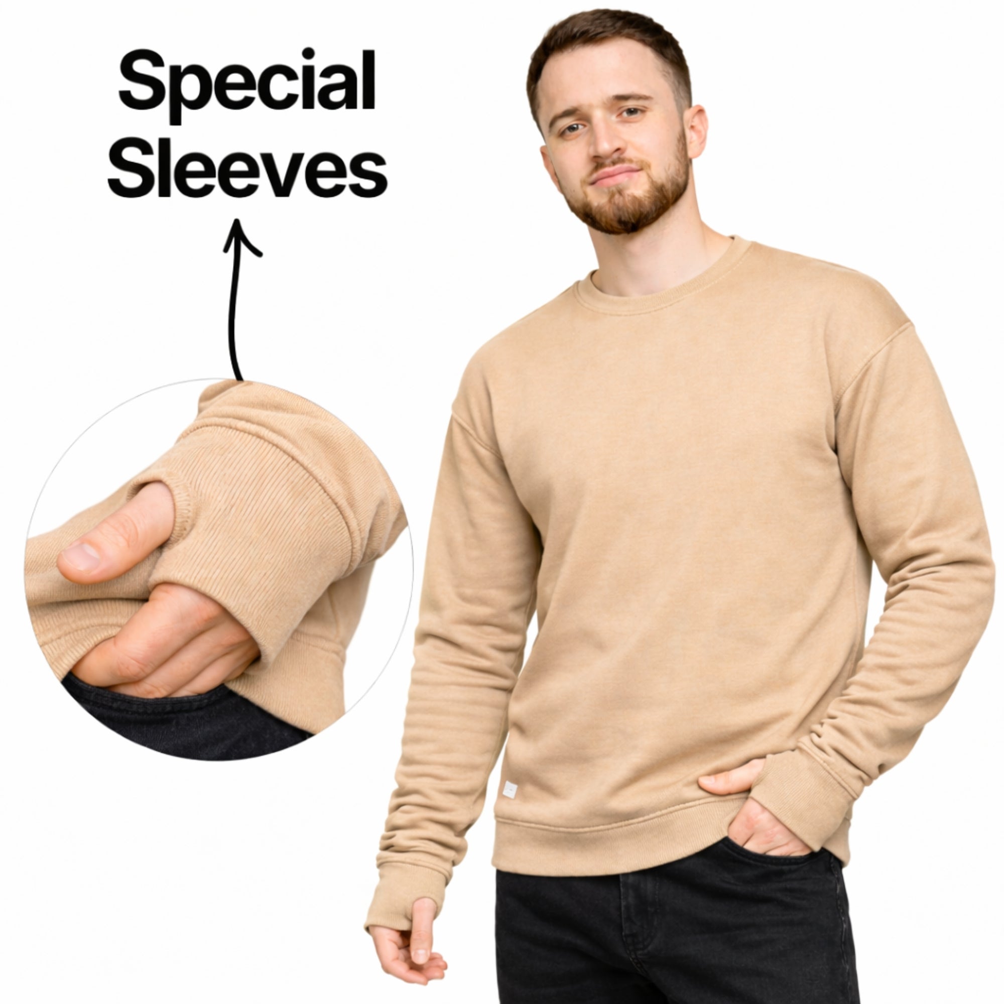 Baige Sweatshirt with Thumbhole Sleeves