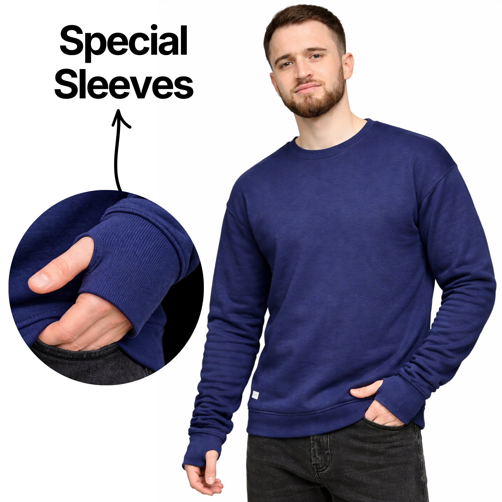 Navy Sweatshirt with Thumbhole Sleeves
