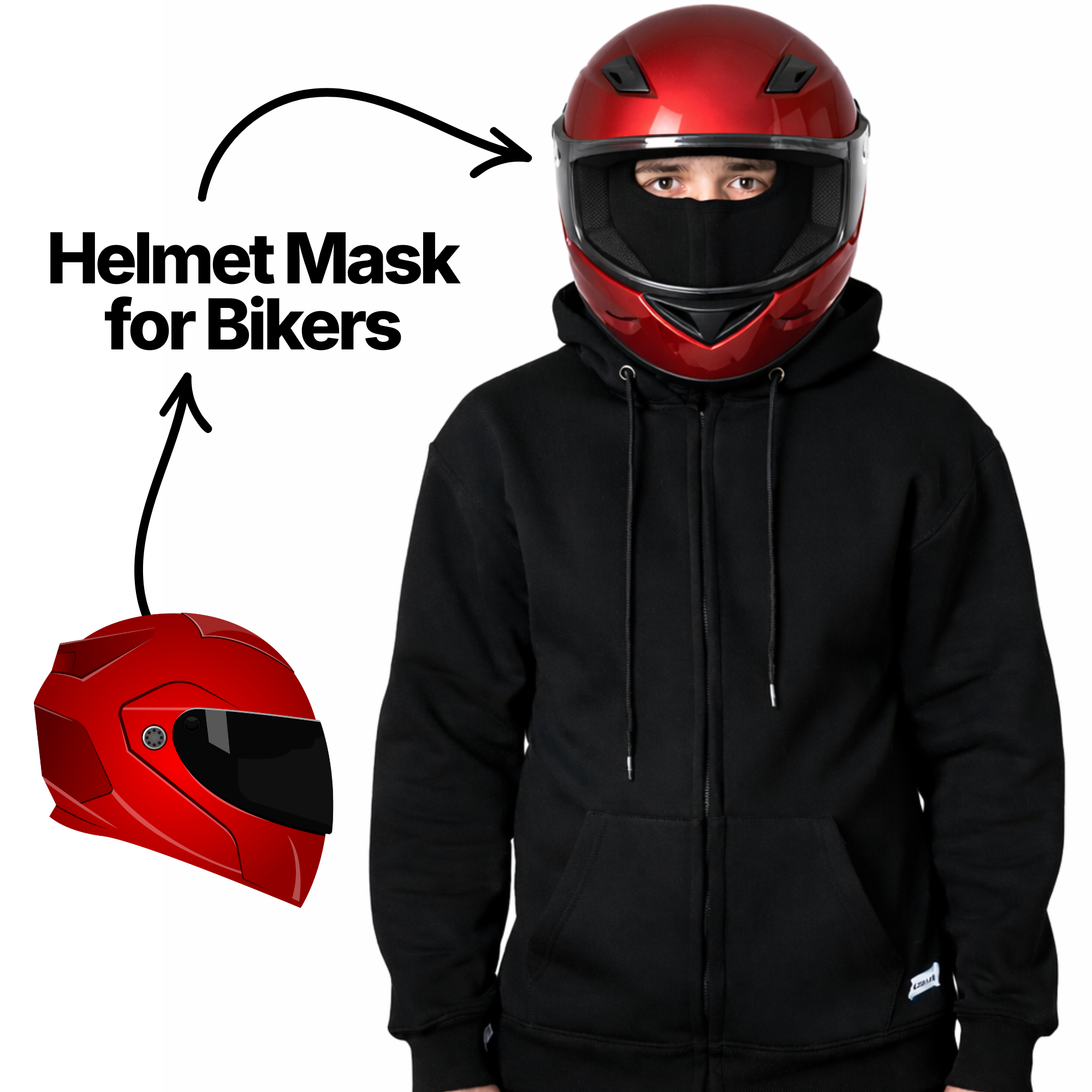 Balaclava Hoodie - Ninja Mode - Biker Hoodie Black