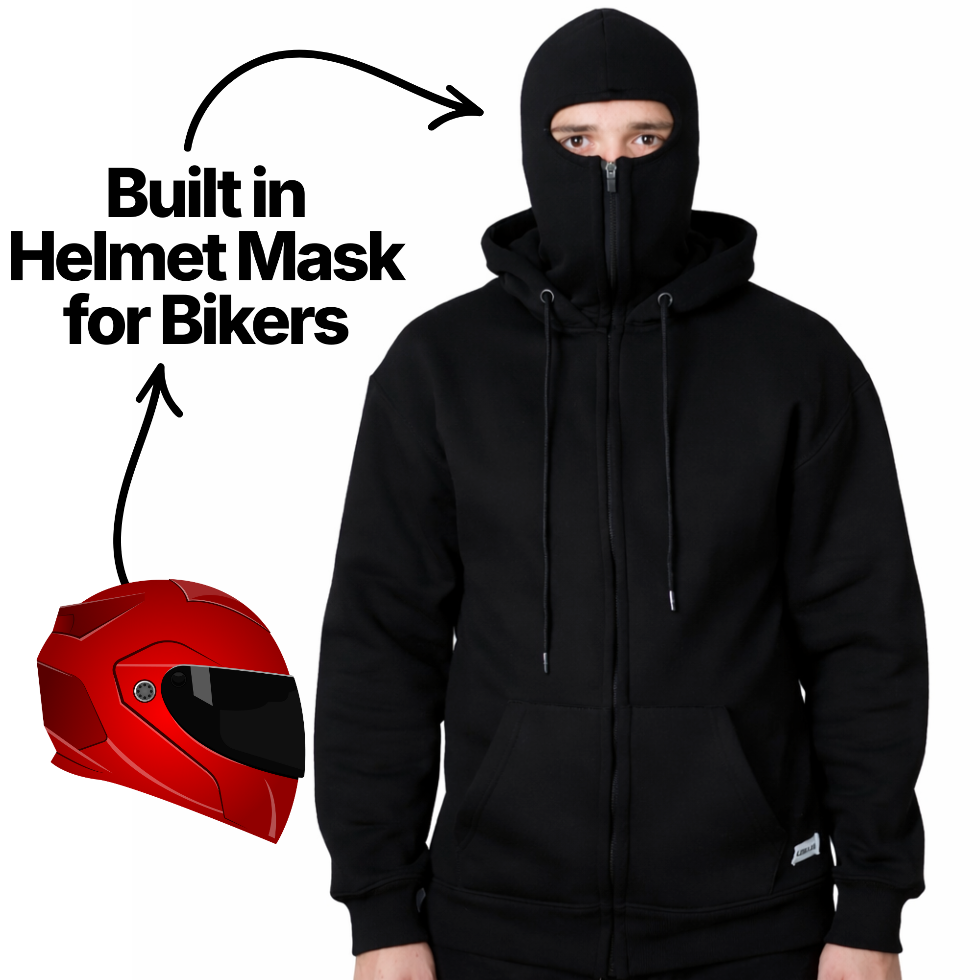 Balaclava Hoodie - Ninja Mode - Biker Hoodie Black