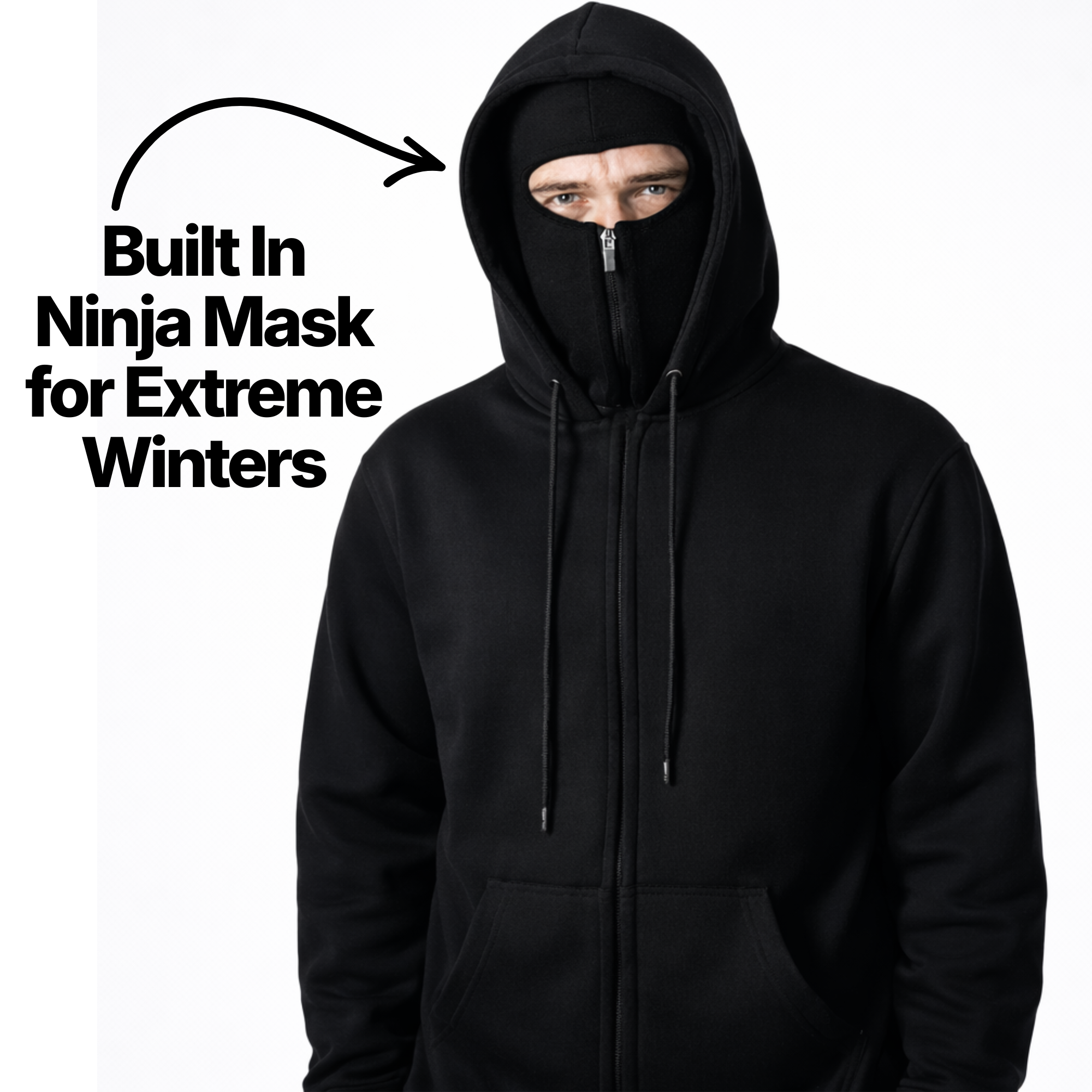 Balaclava Hoodie - Ninja Mode - Biker Hoodie Black