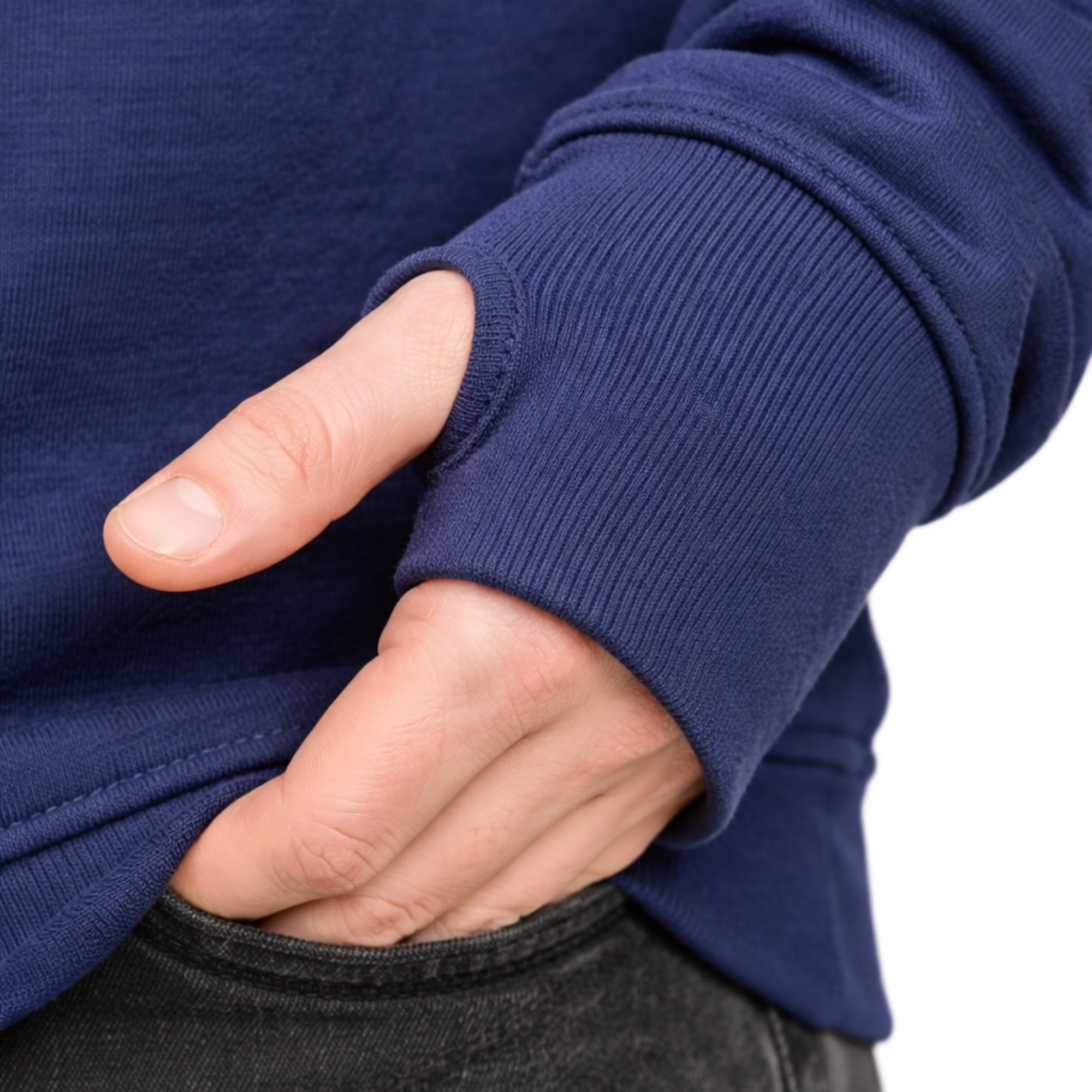 Navy Sweatshirt with Thumbhole Sleeves